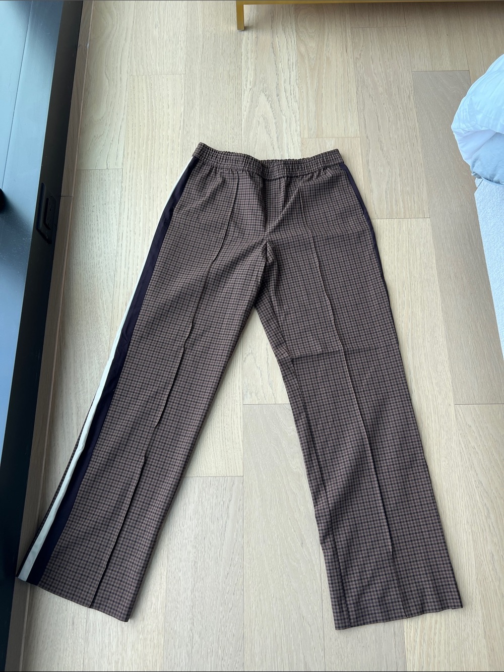 Brown Check Track-Stripe Men’s Pants